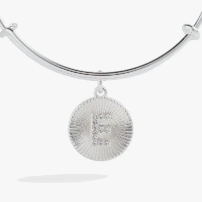Alex And Ani Pave Starburst Texture Initial Bangle Bracelet In Silver - E