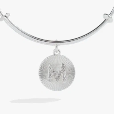 Alex And Ani Pave Starburst Texture Initial Bangle Bracelet In Silver - M