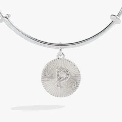 Alex And Ani Pave Starburst Texture Initial Bangle Bracelet In Silver - P