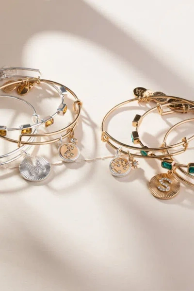 Alex And Ani Pave Starburst Texture Initial Bangle Bracelet In Silver - M