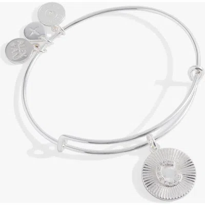 Alex And Ani Pave Starburst Texture Initial Bangle Bracelet In Silver - C