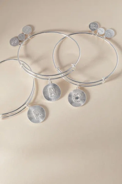 Alex And Ani Pave Starburst Texture Initial Bangle Bracelet In Silver - C