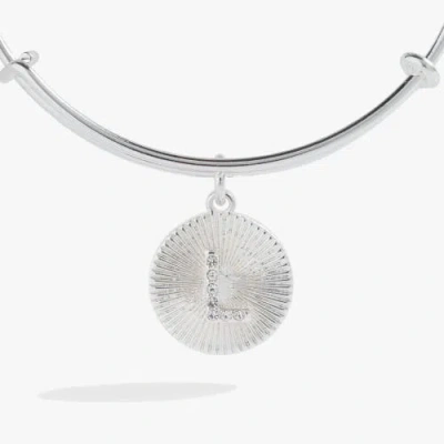 Alex And Ani Pave Starburst Texture Initial Bangle Bracelet In Silver - L