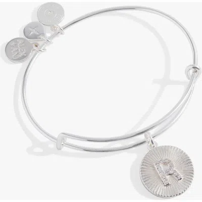 Alex And Ani Pave Starburst Texture Initial Bangle Bracelet In Silver - R