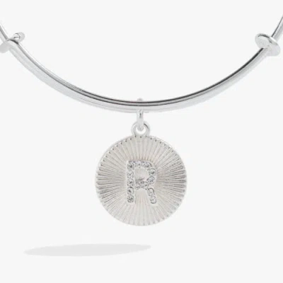 Alex And Ani Pave Starburst Texture Initial Bangle Bracelet In Silver - R