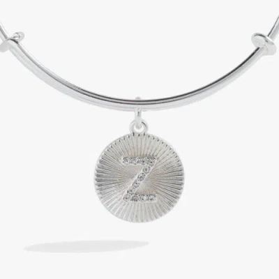 Alex And Ani Pave Starburst Texture Initial Bangle Bracelet In Silver - Z