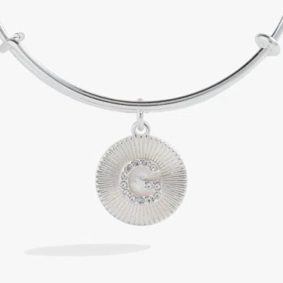 Alex And Ani Pave Starburst Texture Initial Bangle Bracelet In Silver - G