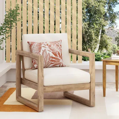 Streamdale Furniture Streamdale Acacia Patio Club Chair, Brown Wash, Beige Cushion, Waterproof