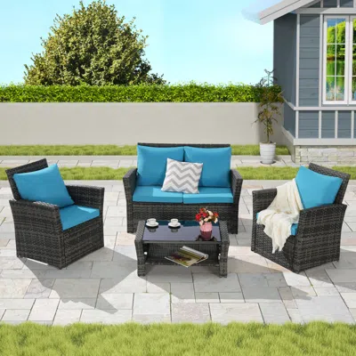Streamdale Furniture Streamdale 4-piece Outdoor Patio Furniture Set, Rattan Chairs, Glass Table