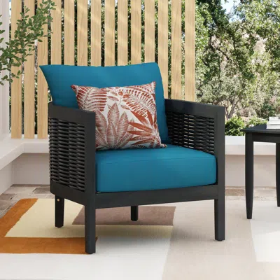 Streamdale Furniture Streamdale Acacia Wicker Club Chair, Black Frame, Dark Teal Cushions, 27,5"w