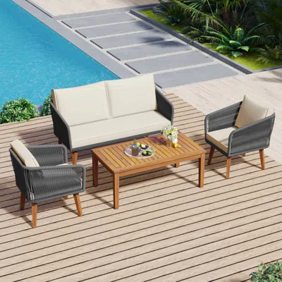 Streamdale Furniture Streamdale 4-piece Patio Furniture Set, Loveseat, Rope Conversation Set, Cushions (beige/grey)