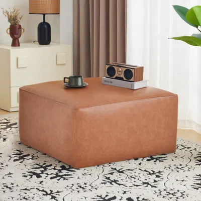 Streamdale Furniture Streamdale Square Pu Leather Ottoman,tan
