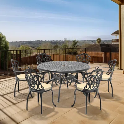 Streamdale Furniture Streamdale 7-piece Set Of All-weather Cast Aluminum Dining Furniture Set With Black Frame