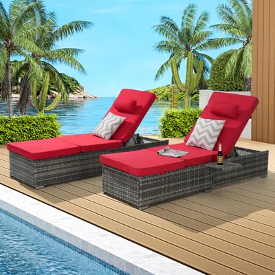 Streamdale Furniture Streamdale Outdoor Chaise Lounge Set (2) With Storage, Adjustable Backrests, Table, Cushions