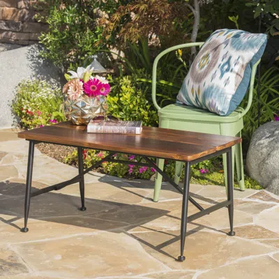 Streamdale Furniture Streamdale Industrial-chic Acacia Wood Patio Coffee Table With Weather-resistant Iron Frame