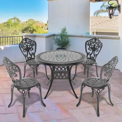 Streamdale Furniture Streamdale 5-piece Set Of All-weather Cast Aluminum Dining Furniture Set With Black Frame
