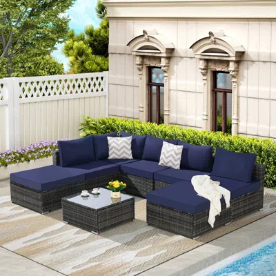Streamdale Furniture Streamdale 8-piece Outdoor Wicker Patio Sofa Set W/ Washable Cushions & Glass Table
