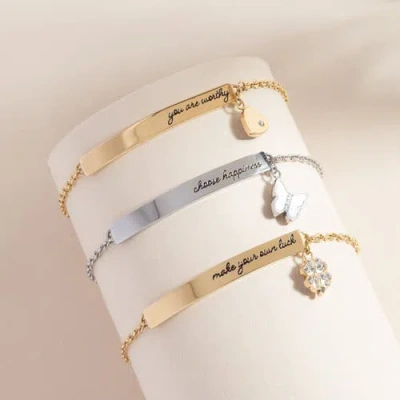 Alex And Ani Make Your Own Luck Inline Bracelet In Gold