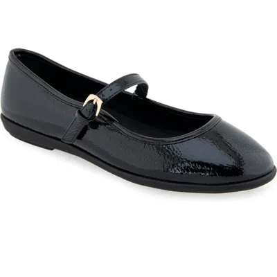 Aerosoles Women's Baylee Round Toe Mary Jane Flats In Black Patent Faux Leather