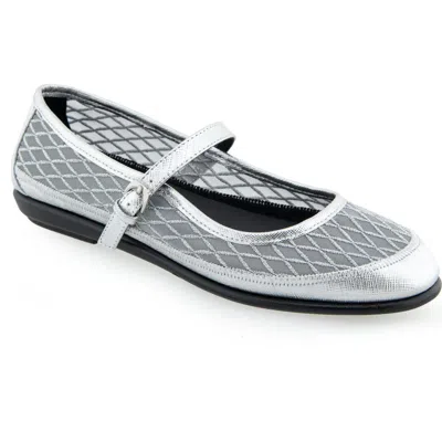 Aerosoles Women's Baylee Round Toe Mary Jane Flats In Silver Mesh Fabric