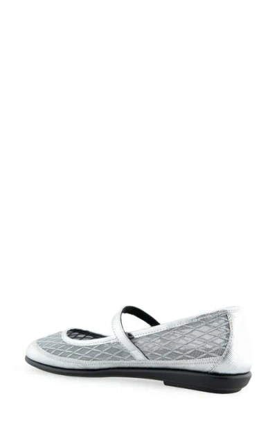 Aerosoles Women's Baylee Round Toe Mary Jane Flats In Silver Mesh Fabric