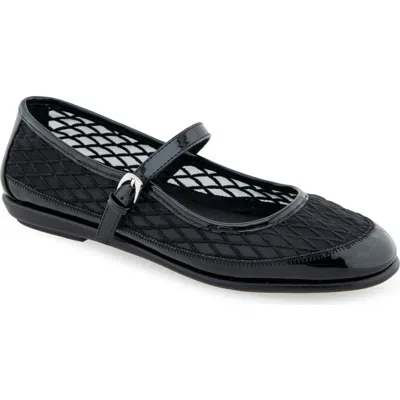 Aerosoles Women's Baylee Round Toe Mary Jane Flats In Black Mesh Fabric