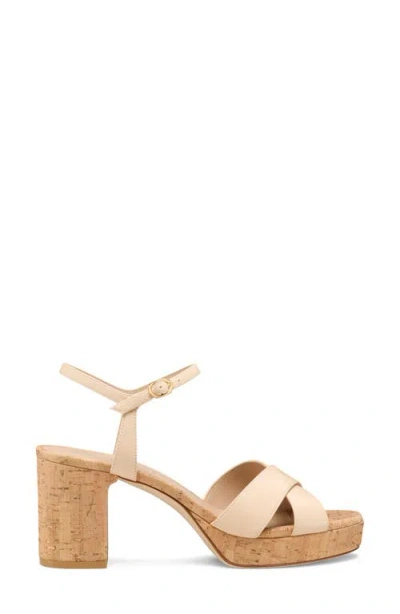 Stuart Weitzman Dayna Leather Crisscross Platform Sandals In Barely Beige