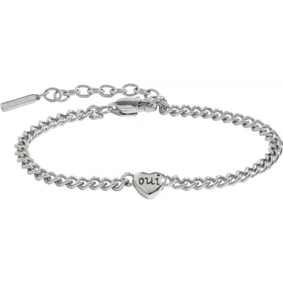 Alex And Ani Oui Non Heart Inline Bracelet In Silver
