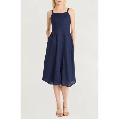 Luxely Sleeveless A-line Linen Dress In Evening Blue