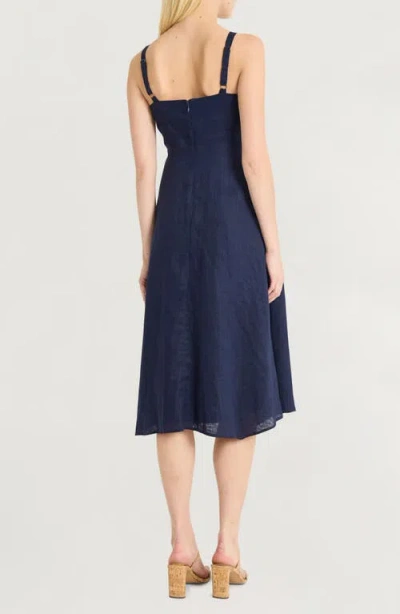 Luxely Sleeveless A-line Linen Dress In Evening Blue