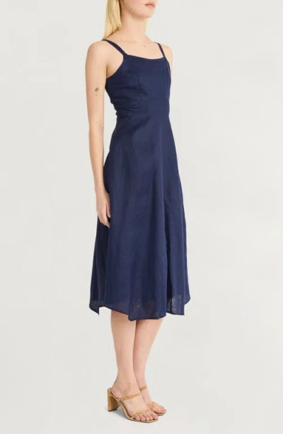 Luxely Sleeveless A-line Linen Dress In Evening Blue