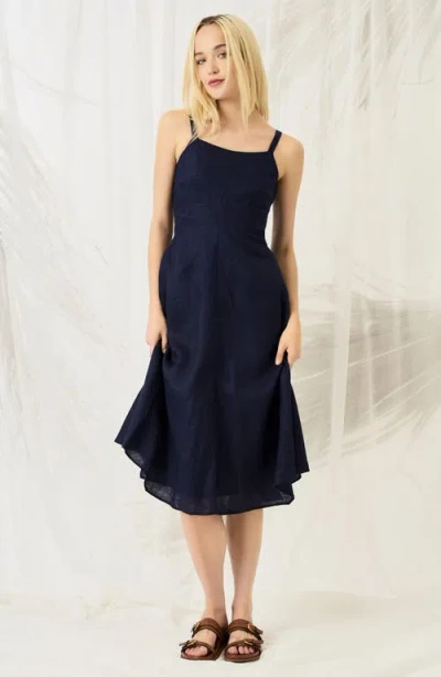 Luxely Sleeveless A-line Linen Dress In Evening Blue