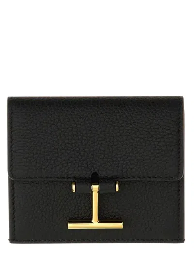 Tom Ford Calfskin Card Holder With Smooth Finish In Black