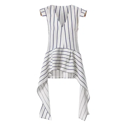 Metamorphoza Asymmetric Linen Top | Blue Stripes In Black