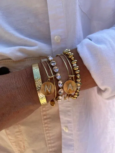 Alex And Ani Pave Starburst Texture Initial Bangle Bracelet In Gold - N