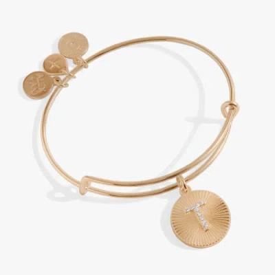 Alex And Ani Pave Starburst Texture Initial Bangle Bracelet In Gold - T