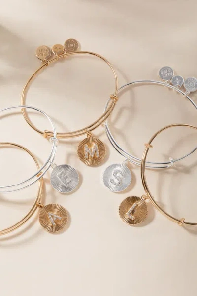 Alex And Ani Pave Starburst Texture Initial Bangle Bracelet In Gold - M