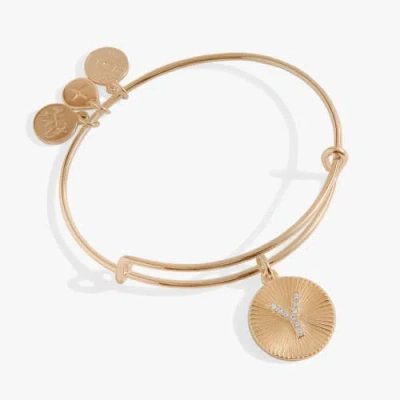 Alex And Ani Pave Starburst Texture Initial Bangle Bracelet In Gold - Y