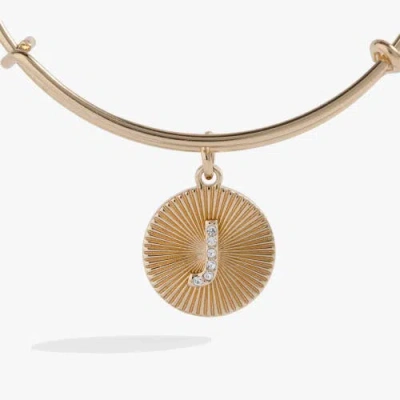 Alex And Ani Pave Starburst Texture Initial Bangle Bracelet In Gold - J