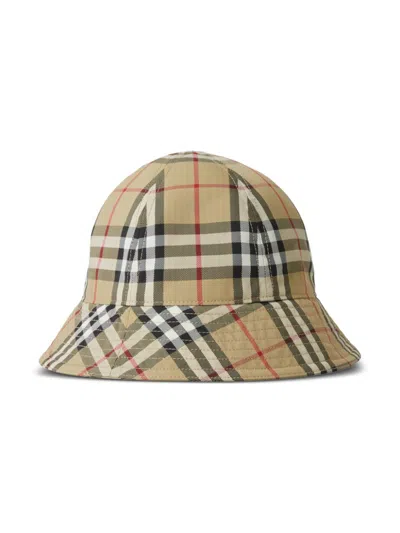 Burberry Check Motif Nylon Bucket Hat In Beige