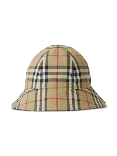 Burberry Check Motif Nylon Bucket Hat In Beige