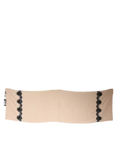 Pre-owned Dolce & Gabbana Beige Floral Lace Trim Silk Neck Wrap Women's Scarf ()