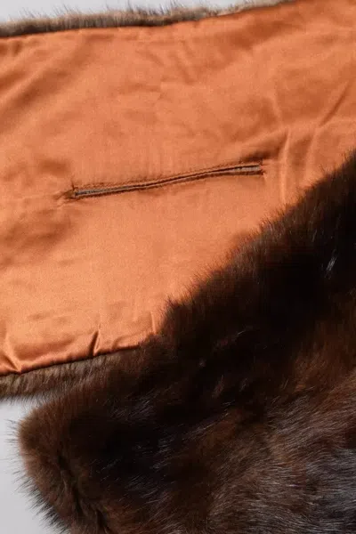 Dolce & Gabbana Black Brown Stripe Fur Shawl Wrap Scarf In Black And Brown
