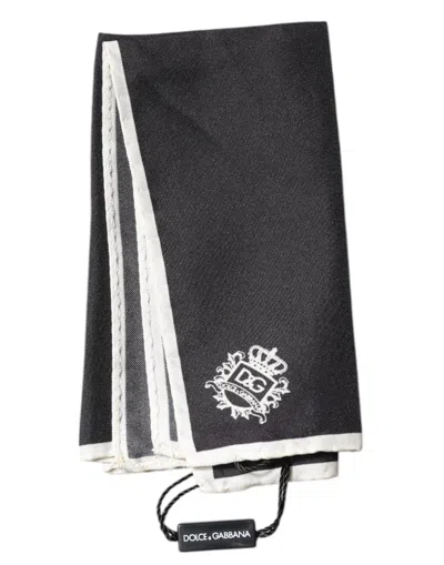 Pre-owned Dolce & Gabbana Black Crown Logo Square Handkerchief Men's Scarf ()