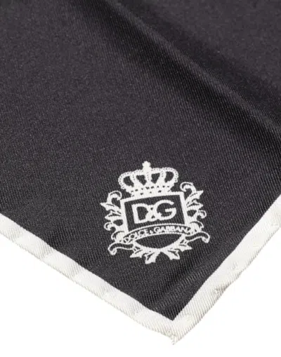 Pre-owned Dolce & Gabbana Black Crown Logo Square Handkerchief Men's Scarf ()