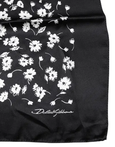 Pre-owned Dolce & Gabbana Black Floral Silk Square Wrap Shawl Women's Scarf ()