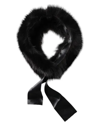 Dolce & Gabbana Black Fur Shoulder Collar Wrap Shawl Scarf In Black