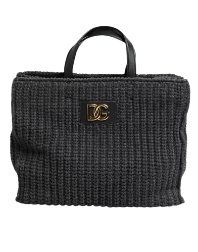 Dolce & Gabbana Black Large Knitted Crochet Shoulder Shopper Dg Logo Bag In Black