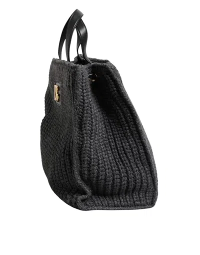 Dolce & Gabbana Black Large Knitted Crochet Shoulder Shopper Dg Logo Bag In Black