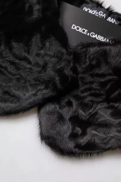 Dolce & Gabbana Black Lamb Fur Collar Women Neck Wrap Scarf In Black